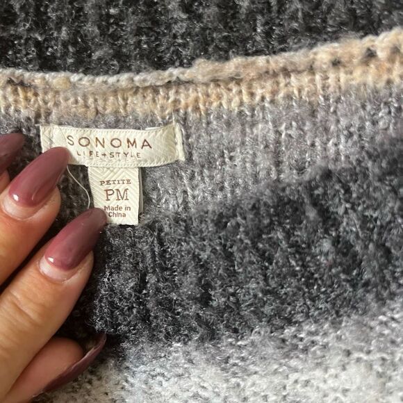 Sonoma sweaters | boucle striped sweater in coastal neutrals fuzzy cozy petite m - Picture 12 of 13